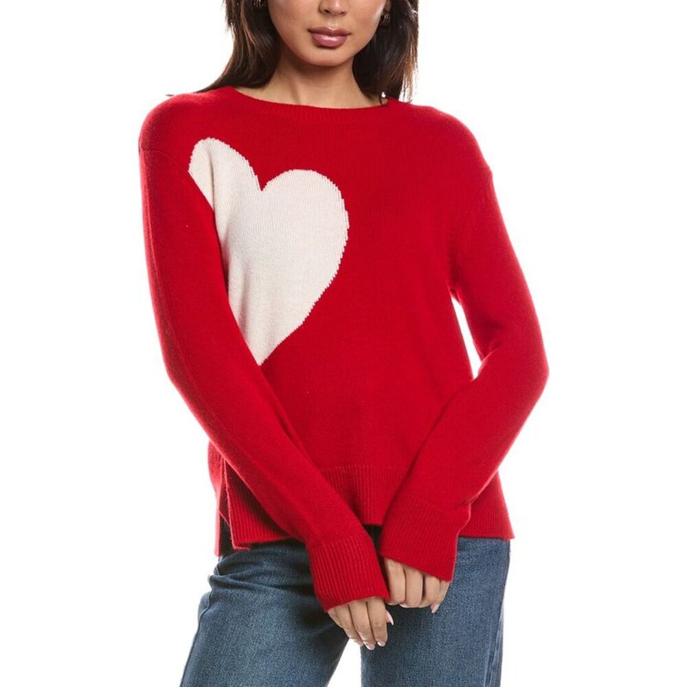 The Cashmere Project Womens  Heart Crewneck 100% Cashmere Sweater, Red